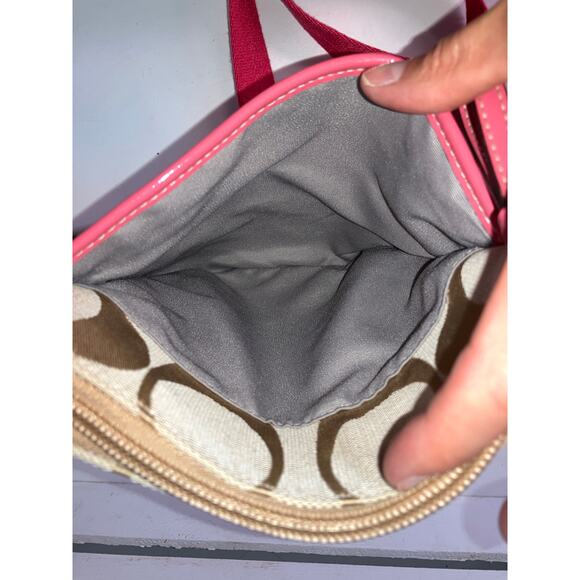 COACH SMALL TAN, PINK SIGNATURE CANVAS WOMENS CROSSBODY BAG - Picture 6 of 16
